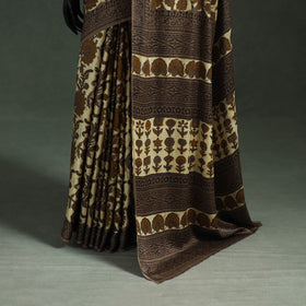 Bagru Hand Block Print Natural Dyed Modal Silk Saree 03