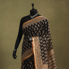 Black - kota doria cotton bagru saree 32 - handcrafted