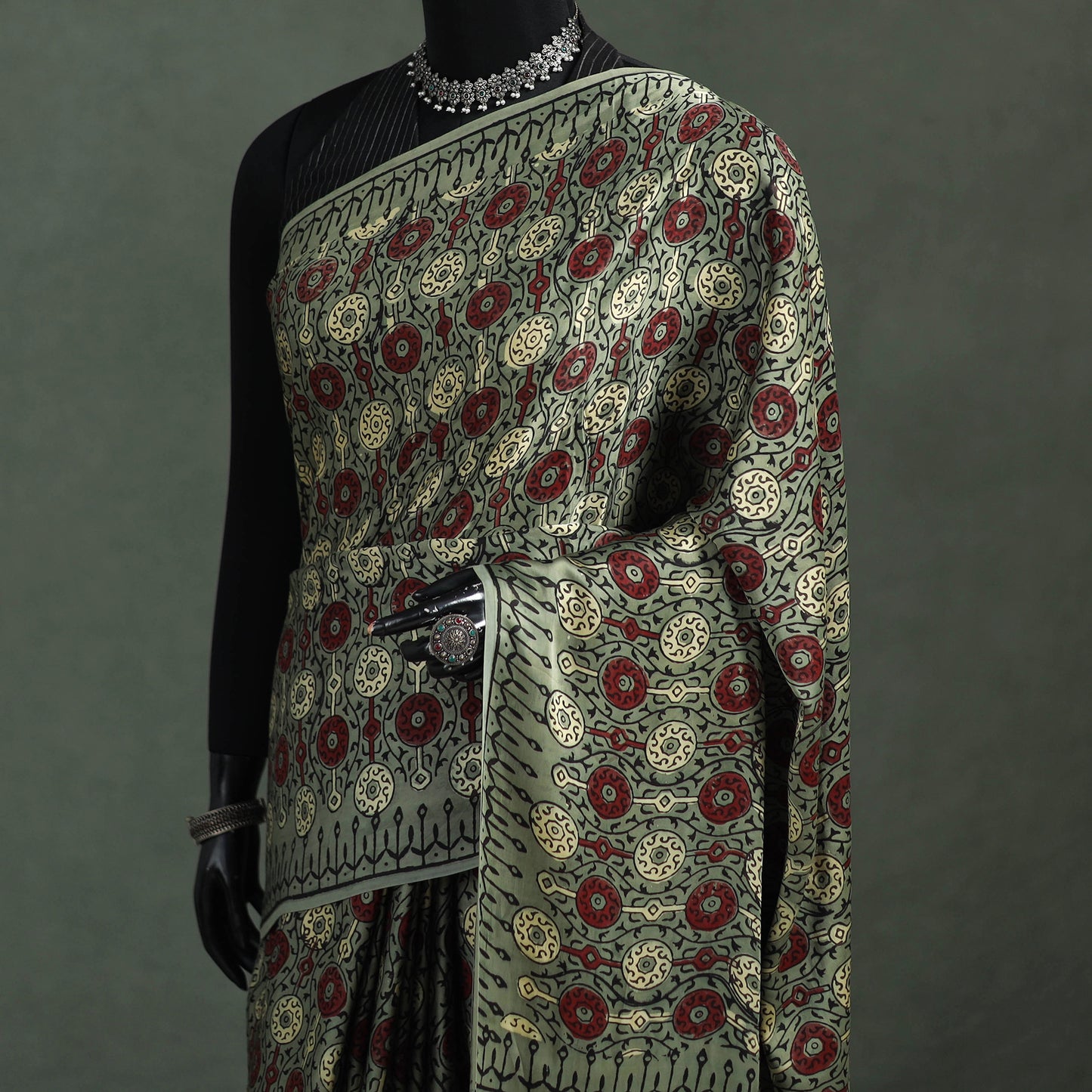 Bagru Hand Block Print Natural Dyed Modal Silk Saree 04