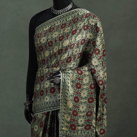 Bagru Hand Block Print Natural Dyed Modal Silk Saree 04