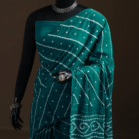 Green - Kutch Tie-Dye Pure Mul Cotton Rai Bandhani Saree with Blouse Piece 07