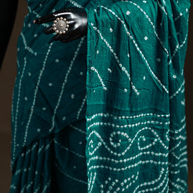 Green - Kutch Tie-Dye Pure Mul Cotton Rai Bandhani Saree with Blouse Piece 07