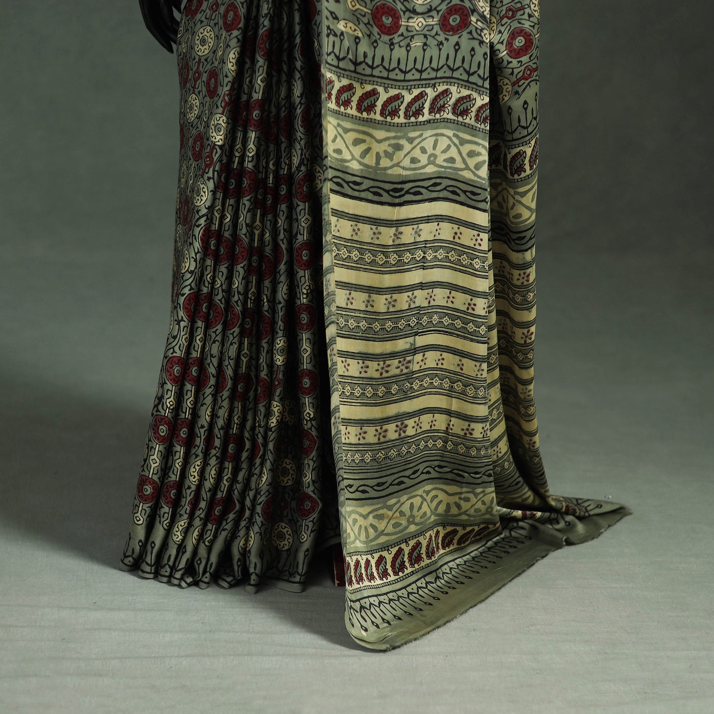 Bagru Hand Block Print Natural Dyed Modal Silk Saree 04