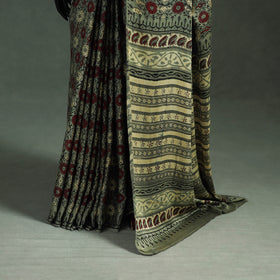 Bagru Hand Block Print Natural Dyed Modal Silk Saree 04