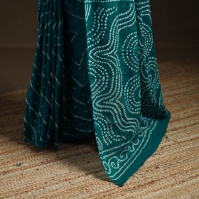 Green - Kutch Tie-Dye Pure Mul Cotton Rai Bandhani Saree with Blouse Piece 07