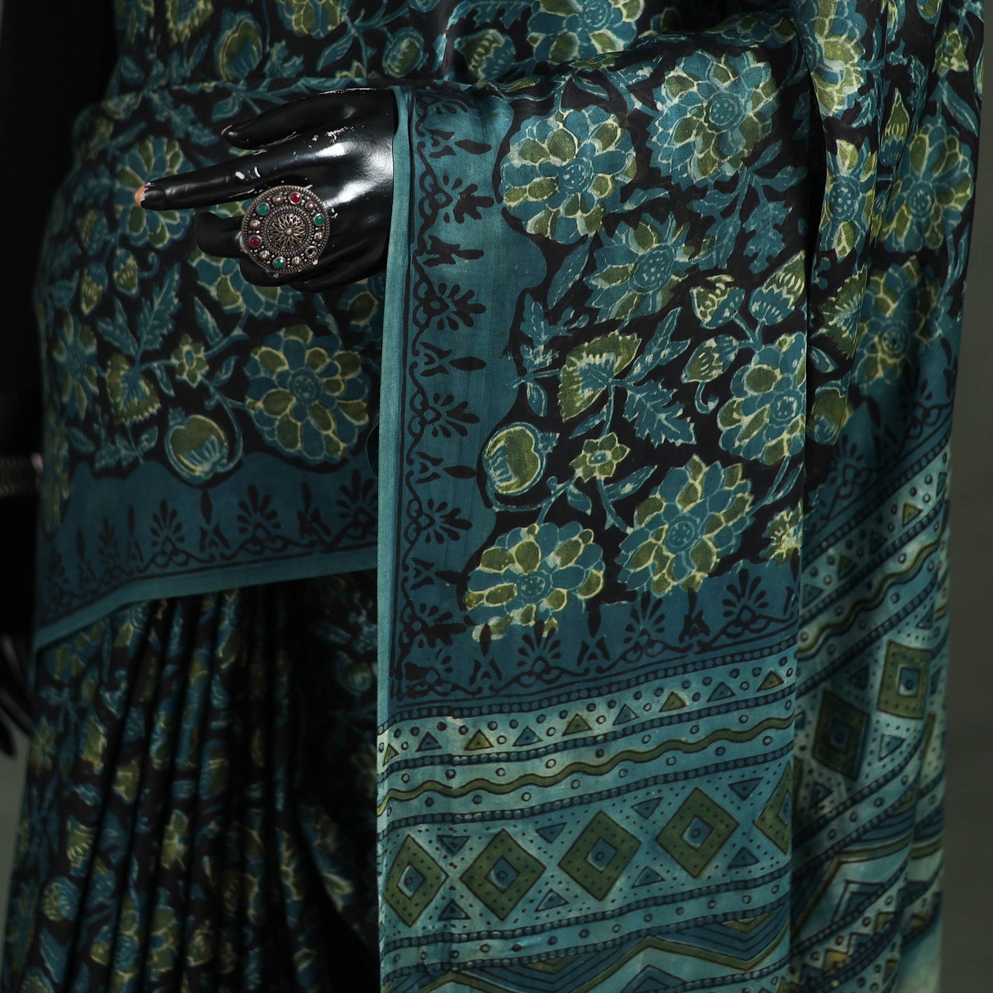 Bagru Hand Block Print Natural Dyed Modal Silk Saree 05