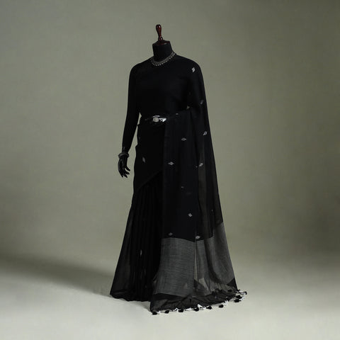 Handloom Pure Mul Cotton Phulia Jamdani Saree with Tassels  05