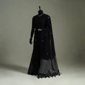 Handloom Pure Mul Cotton Phulia Jamdani Saree with Tassels  05