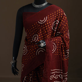 Maroon - Kutch Tie-Dye Pure Mul Cotton Rai Bandhani Saree with Blouse Piece 09