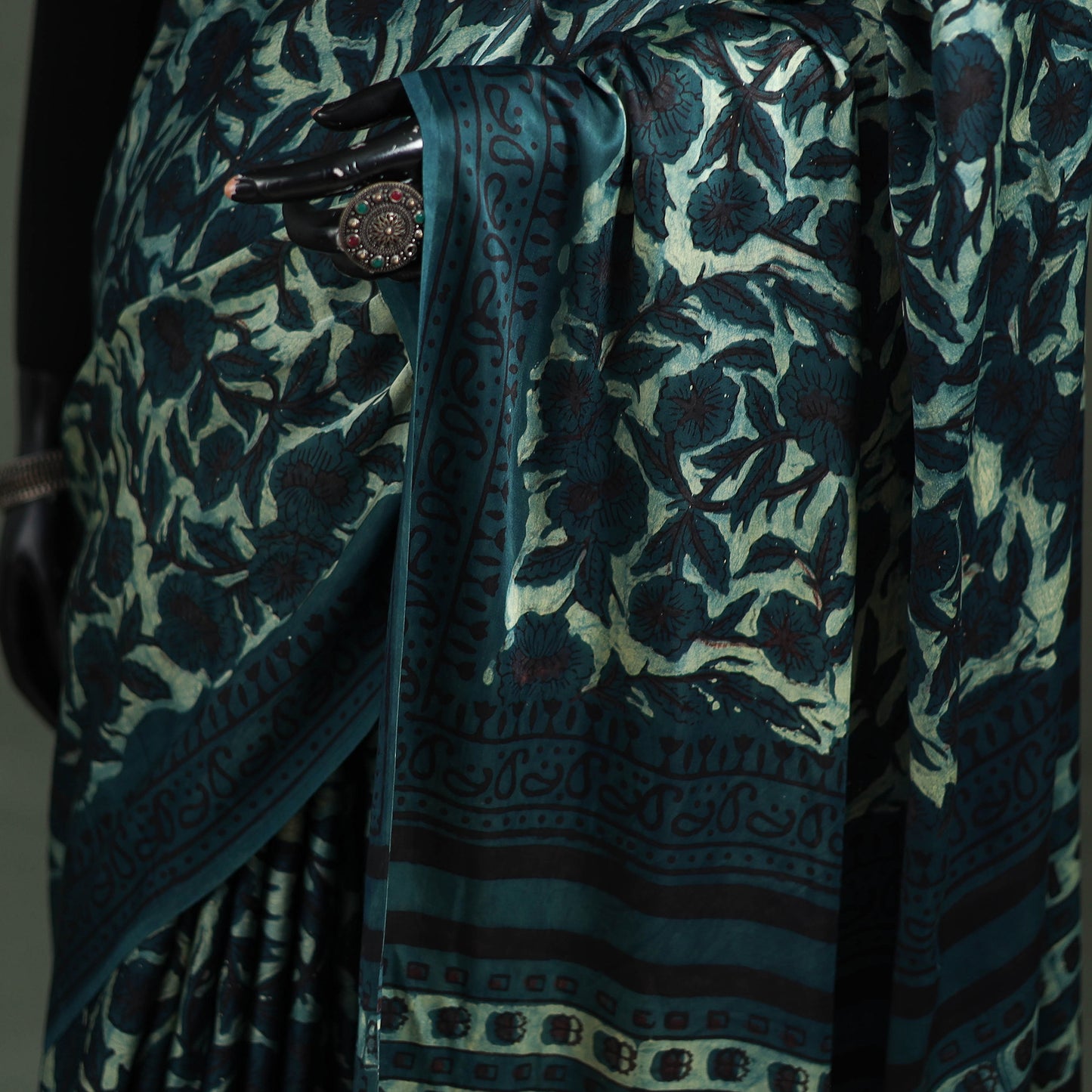 Bagru Hand Block Print Natural Dyed Modal Silk Saree 06