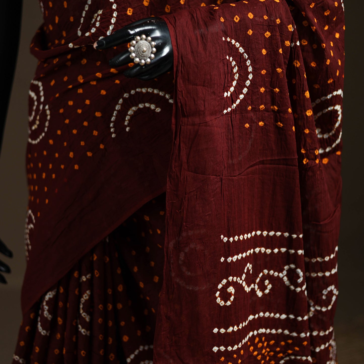 Maroon - Kutch Tie-Dye Pure Mul Cotton Rai Bandhani Saree with Blouse Piece 09
