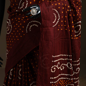 Maroon - Kutch Tie-Dye Pure Mul Cotton Rai Bandhani Saree with Blouse Piece 09