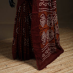 Maroon - Kutch Tie-Dye Pure Mul Cotton Rai Bandhani Saree with Blouse Piece 09