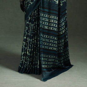 Bagru Hand Block Print Natural Dyed Modal Silk Saree 06