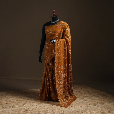 Yellow - Kutch Tie-Dye Pure Mul Cotton Rai Bandhani Saree with Blouse Piece 10