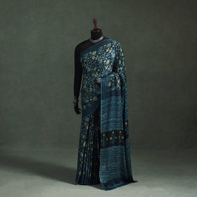 Bagru Hand Block Print Natural Dyed Modal Silk Saree 07