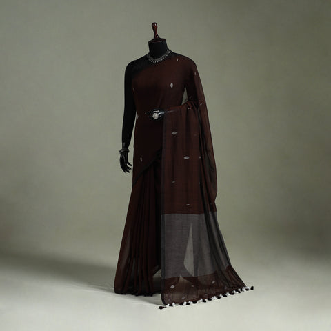 Handloom Pure Mul Cotton Phulia Jamdani Saree with Tassels  06