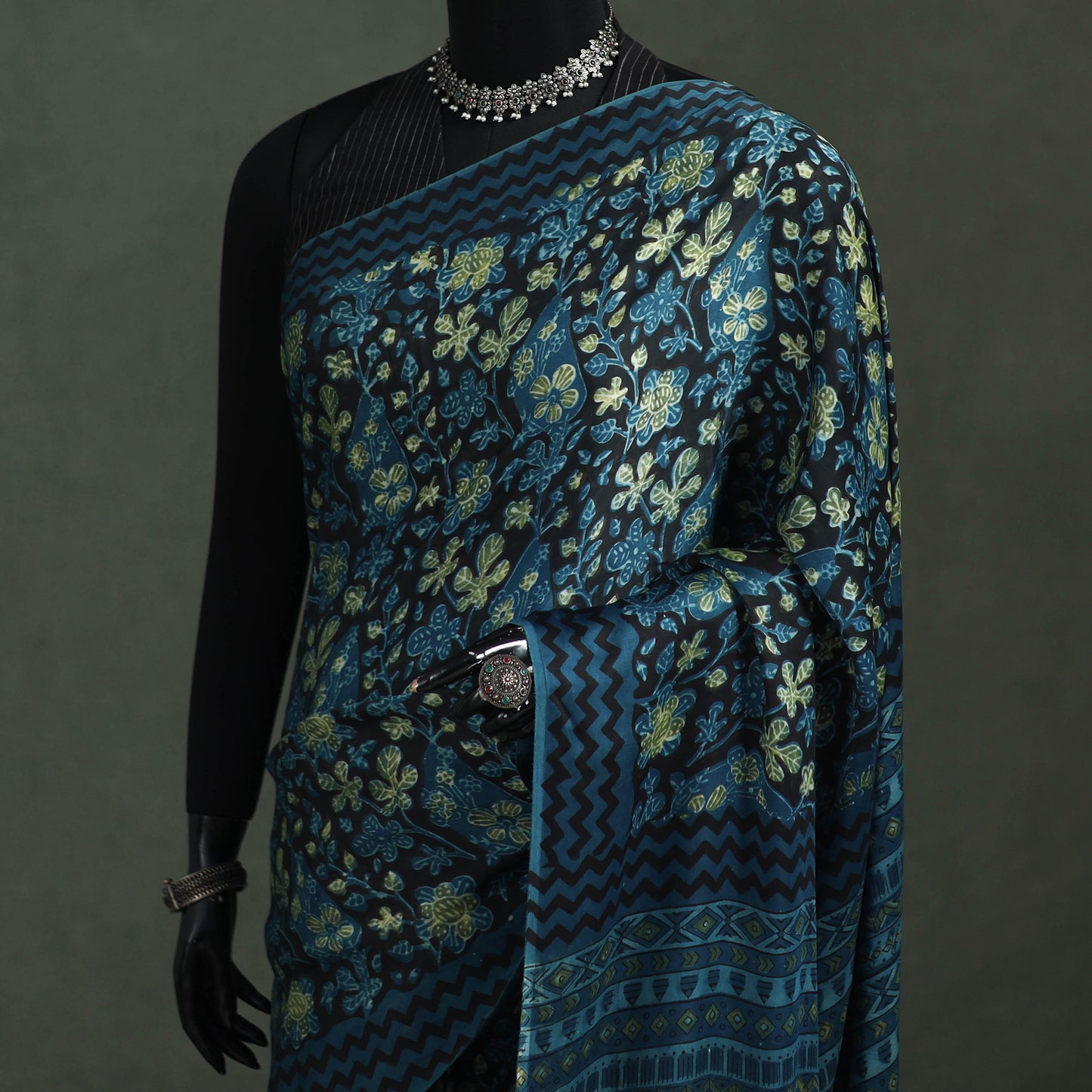 Bagru Hand Block Print Natural Dyed Modal Silk Saree 07