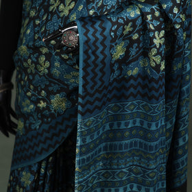 Bagru Hand Block Print Natural Dyed Modal Silk Saree 07