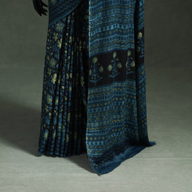 Bagru Hand Block Print Natural Dyed Modal Silk Saree 07