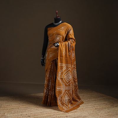 Yellow - Kutch Tie-Dye Pure Mul Cotton Rai Bandhani Saree with Blouse Piece 11