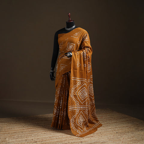Yellow - Kutch Tie-Dye Pure Mul Cotton Rai Bandhani Saree with Blouse Piece 11