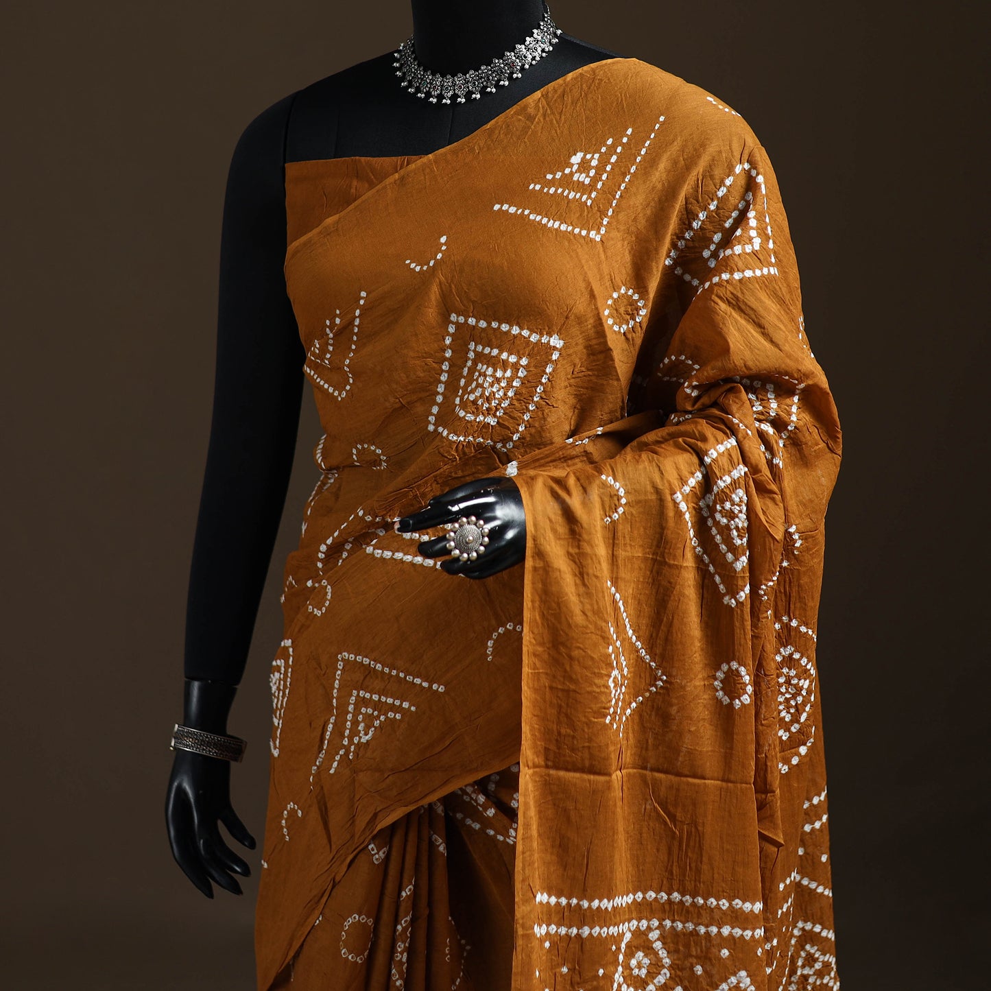 Yellow - Kutch Tie-Dye Pure Mul Cotton Rai Bandhani Saree with Blouse Piece 11
