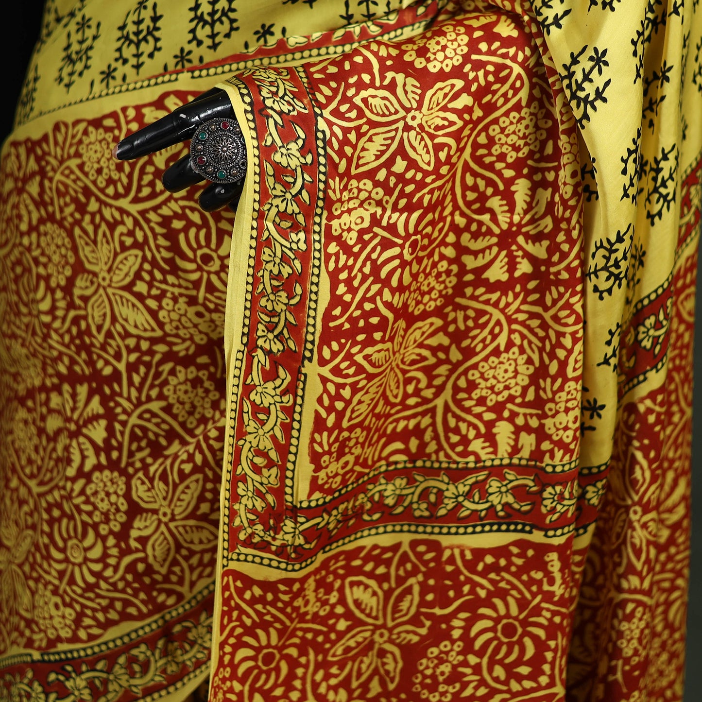 Bagru Hand Block Print Natural Dyed Modal Silk Saree 09