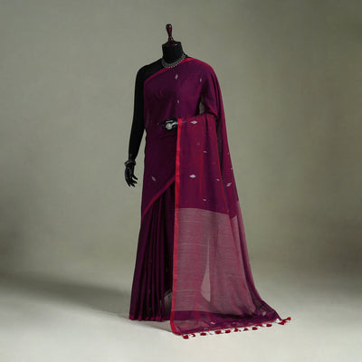 Handloom Pure Mul Cotton Phulia Jamdani Saree with Tassels  07