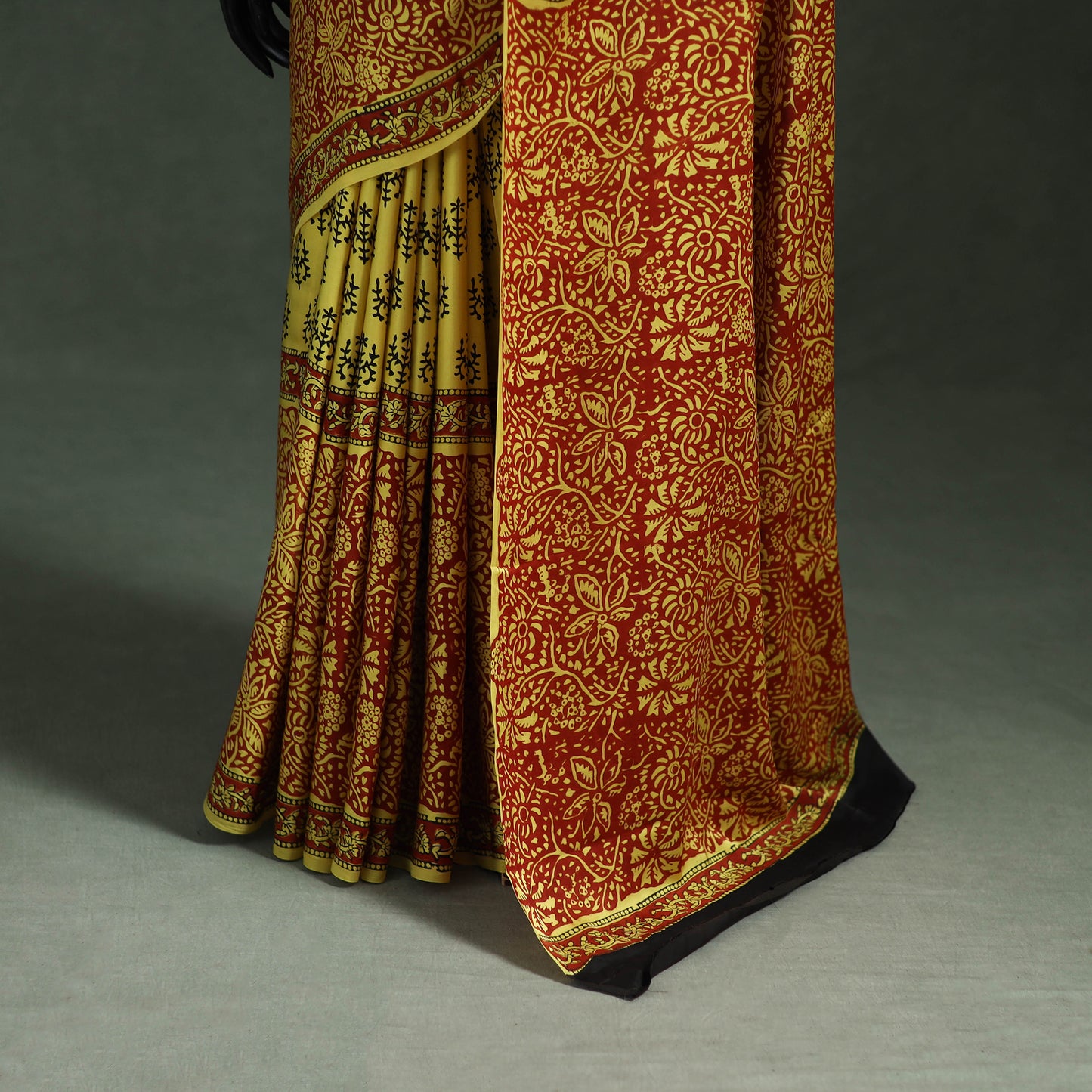 Bagru Hand Block Print Natural Dyed Modal Silk Saree 09