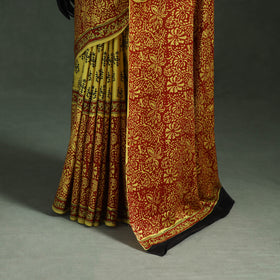 Bagru Hand Block Print Natural Dyed Modal Silk Saree 09