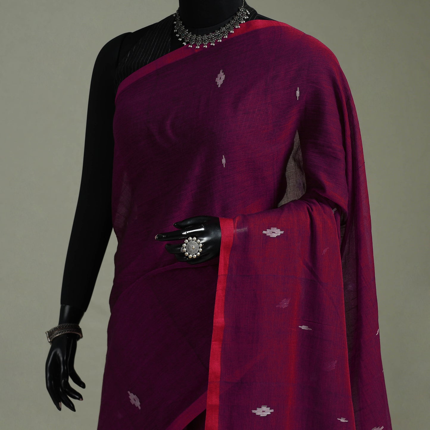 Handloom Pure Mul Cotton Phulia Jamdani Saree with Tassels  07