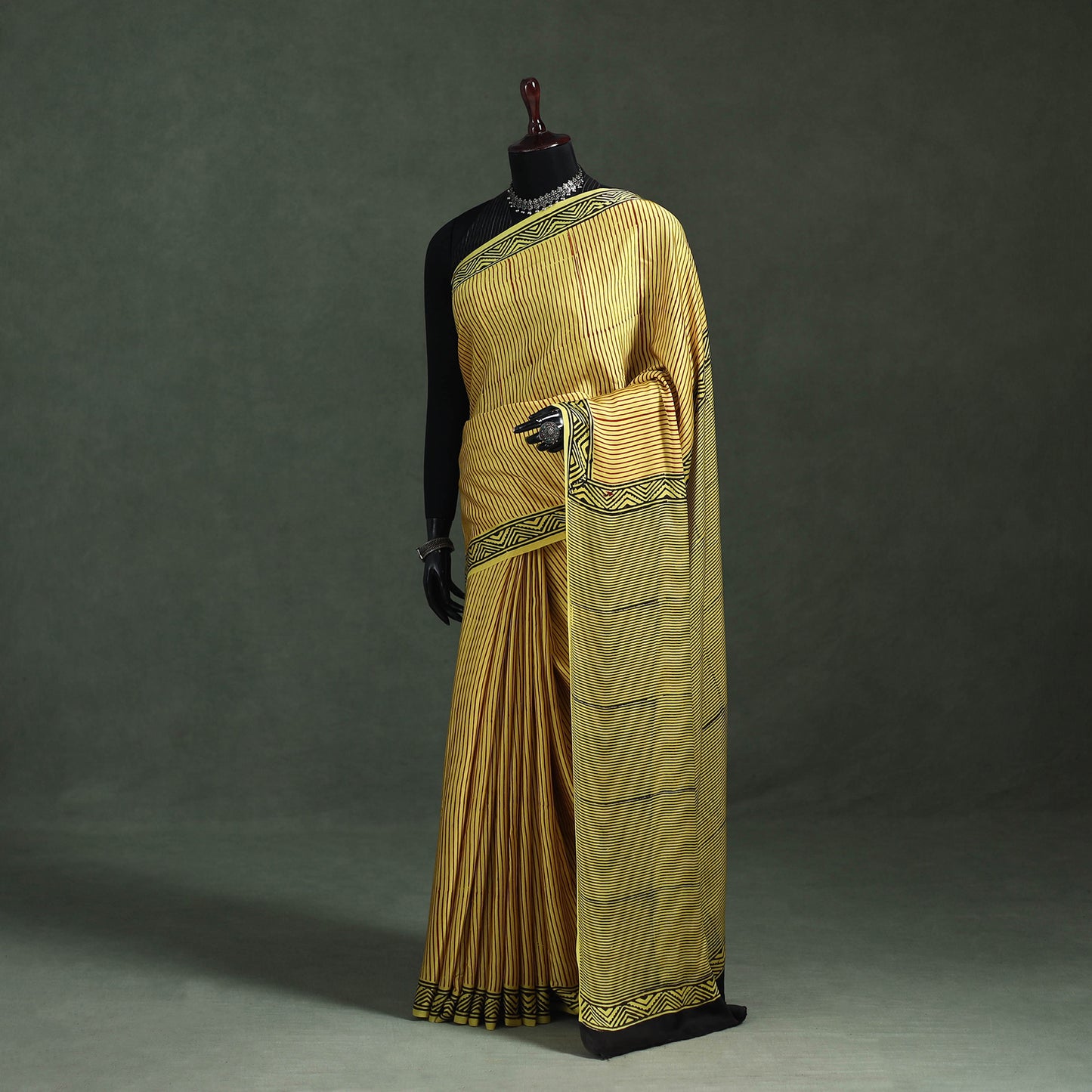 Bagru Hand Block Print Natural Dyed Modal Silk Saree 08