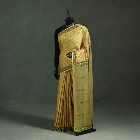 Bagru Hand Block Print Natural Dyed Modal Silk Saree 08