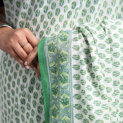 Green - Sanganeri Block Printed Mul Cotton Saree