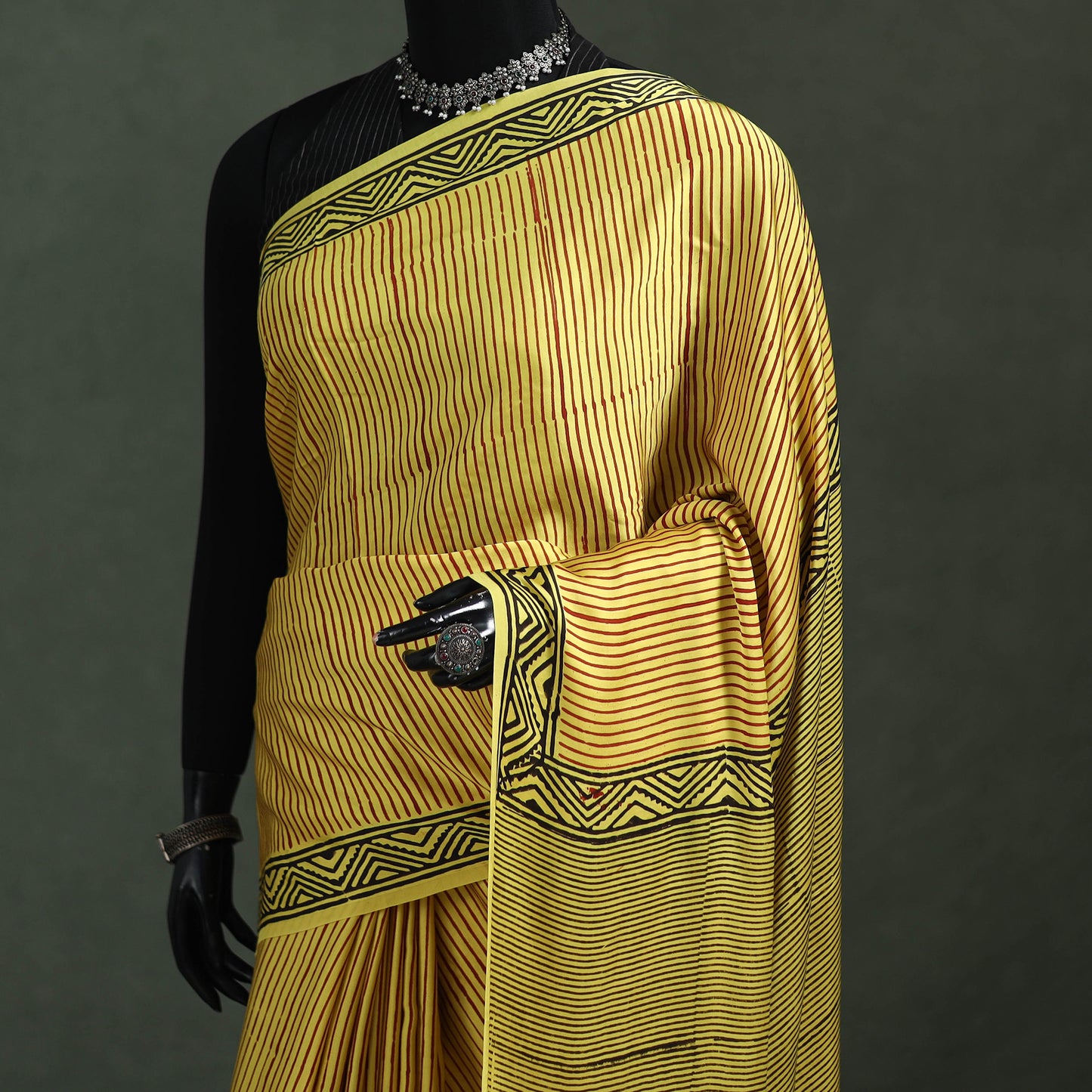 Bagru Hand Block Print Natural Dyed Modal Silk Saree 08