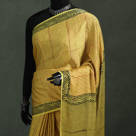 Bagru Hand Block Print Natural Dyed Modal Silk Saree 08