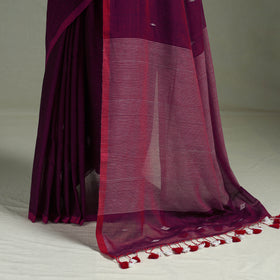 Handloom Pure Mul Cotton Phulia Jamdani Saree with Tassels  07