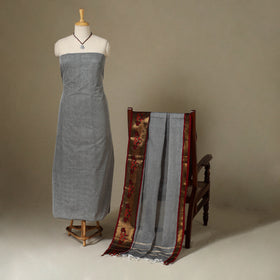 Grey 2pc Kandangi Chettinad Dress Material with Jewellery Set