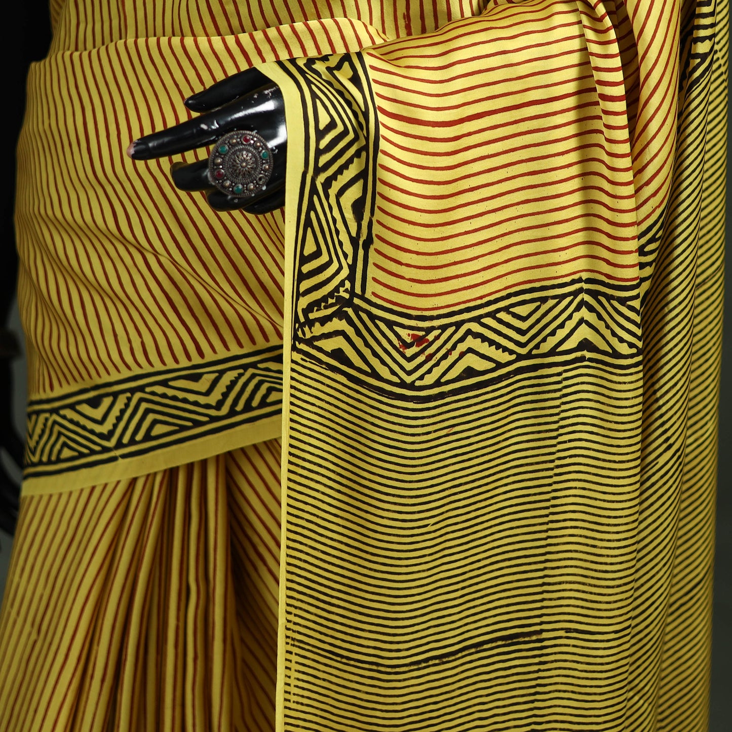 Bagru Hand Block Print Natural Dyed Modal Silk Saree 08