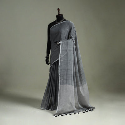 Handloom Pure Mul Cotton Phulia Jamdani Saree with Tassels  08