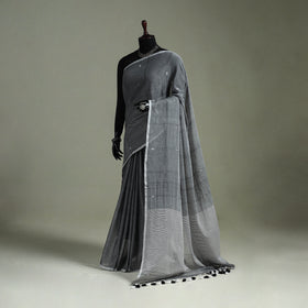 Handloom Pure Mul Cotton Phulia Jamdani Saree with Tassels  08