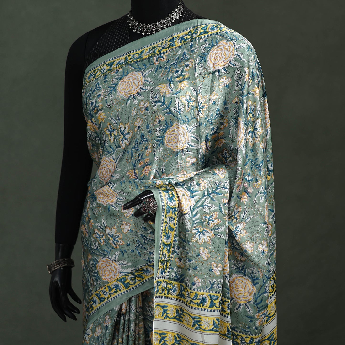 Sanganeri Hand Block Print Modal Silk Saree 10