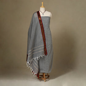 Grey 2pc Kandangi Chettinad Dress Material with Jewellery Set