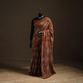 Brown - Kutch Tie-Dye Pure Mul Cotton Rai Bandhani Saree with Blouse Piece 14