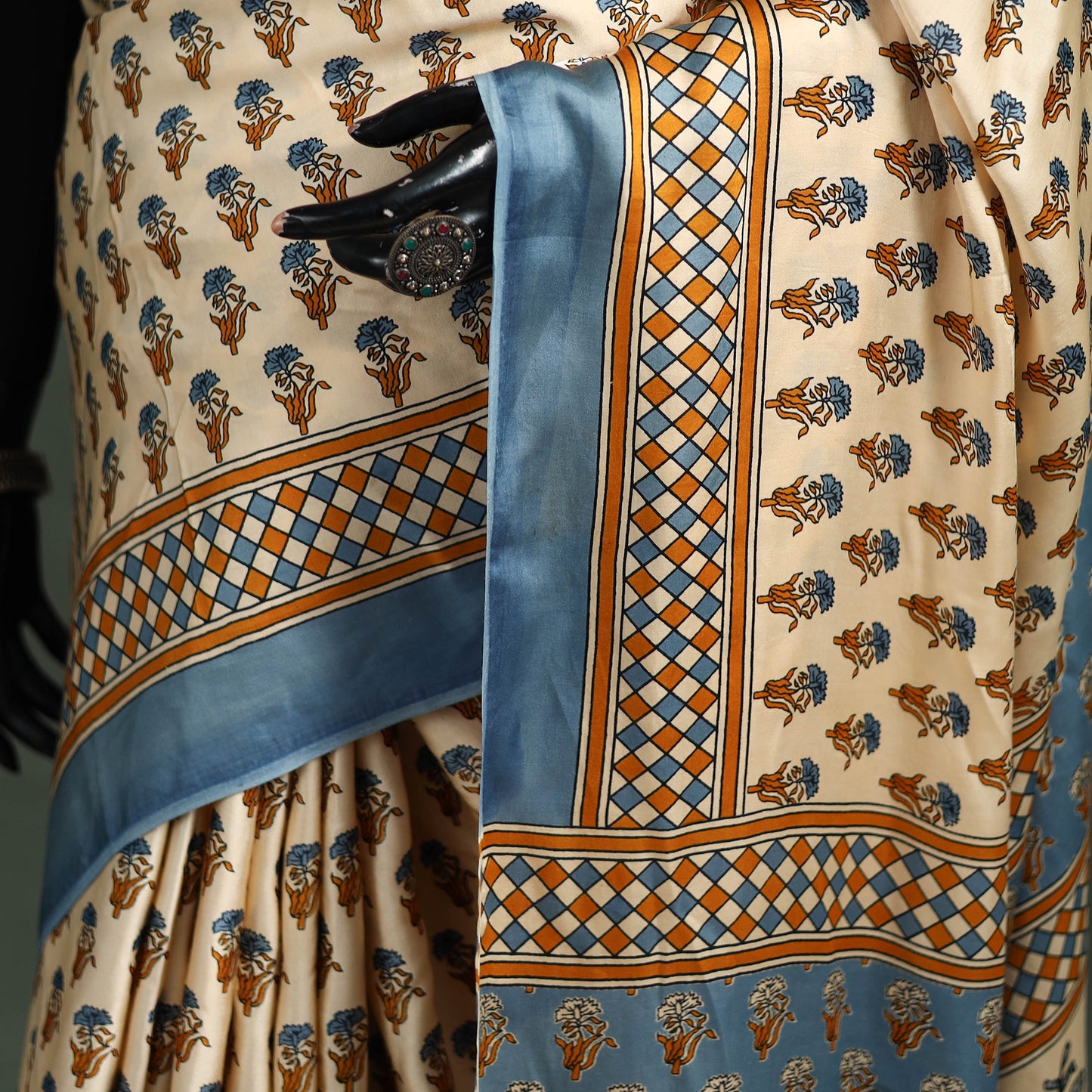 Sanganeri Hand Block Print Modal Silk Saree 11