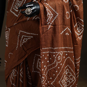 Brown - Kutch Tie-Dye Pure Mul Cotton Rai Bandhani Saree with Blouse Piece 14