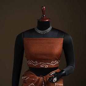 Brown - Kutch Tie-Dye Pure Mul Cotton Rai Bandhani Saree with Blouse Piece 14