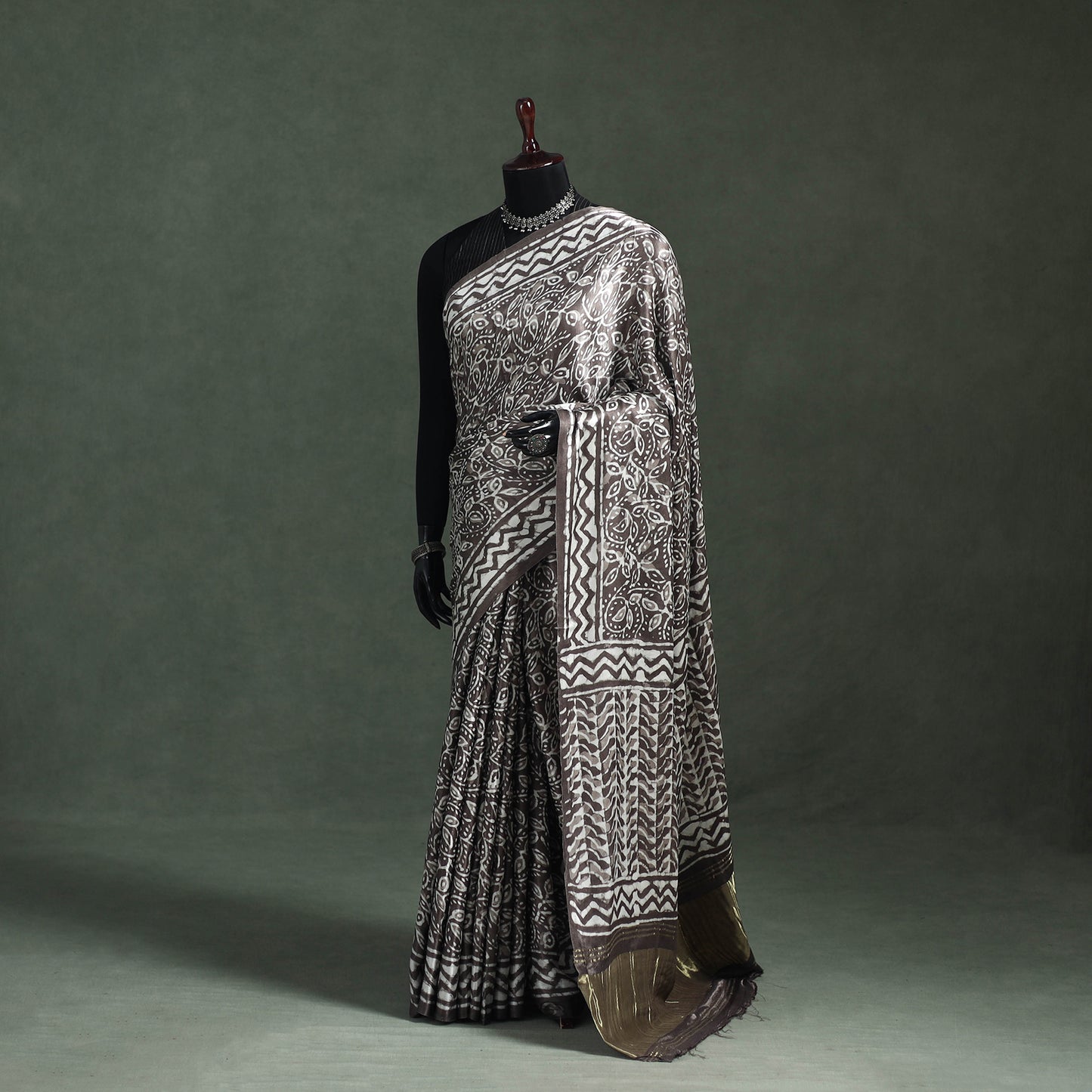 Bagru Hand Block Print Natural Dyed Modal Silk Saree 12