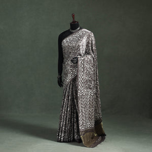 Bagru Hand Block Print Natural Dyed Modal Silk Saree 12